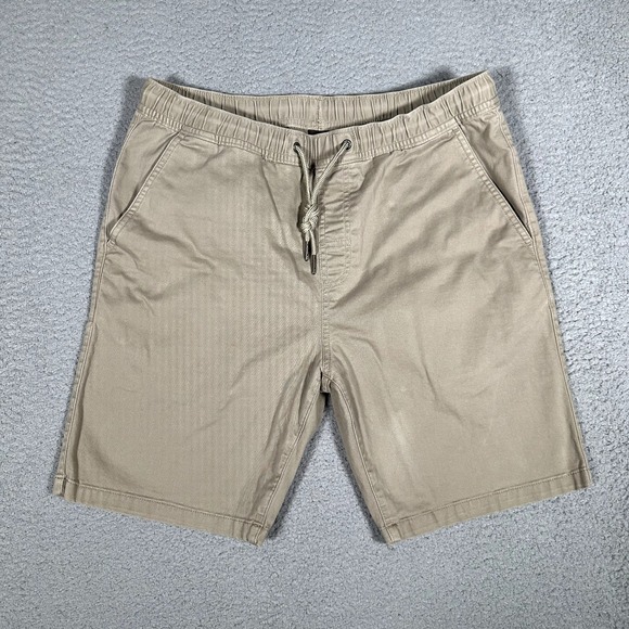 Prana Shorts Mens Medium Brown Sanger Camp Organic Cotton Blend Elastic‎ Waist - Picture 1 of 12